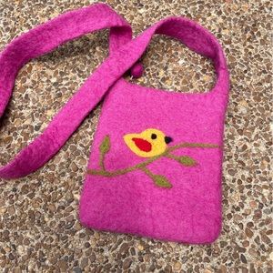 Hot pink wool crossbody - yellow bird. Purse
